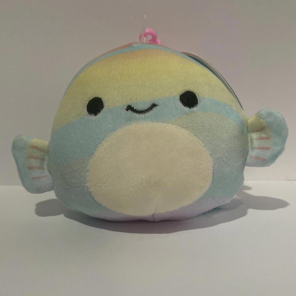 NEW 3.5" Canda the Rainbow Fish Kellytoy Squishmallows Keychain Clip-On NWT